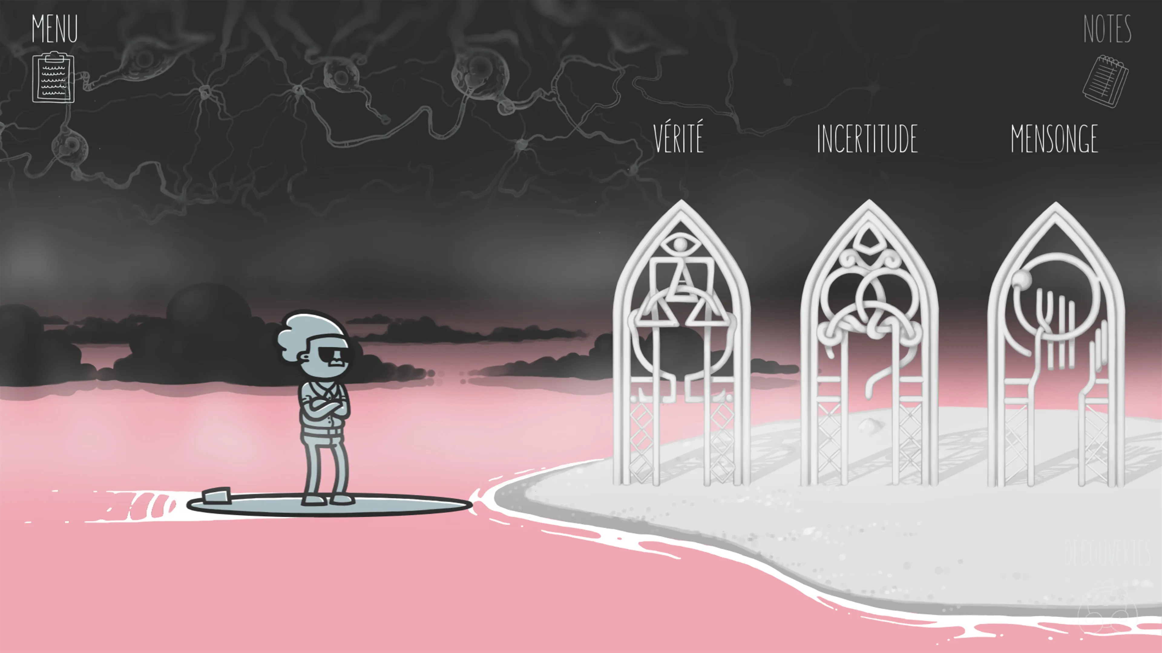 Mindsurf dans le jeu vidéo Mindcop, exploration de la vérité, de l'incertitude et des mensonges à travers un univers abstrait