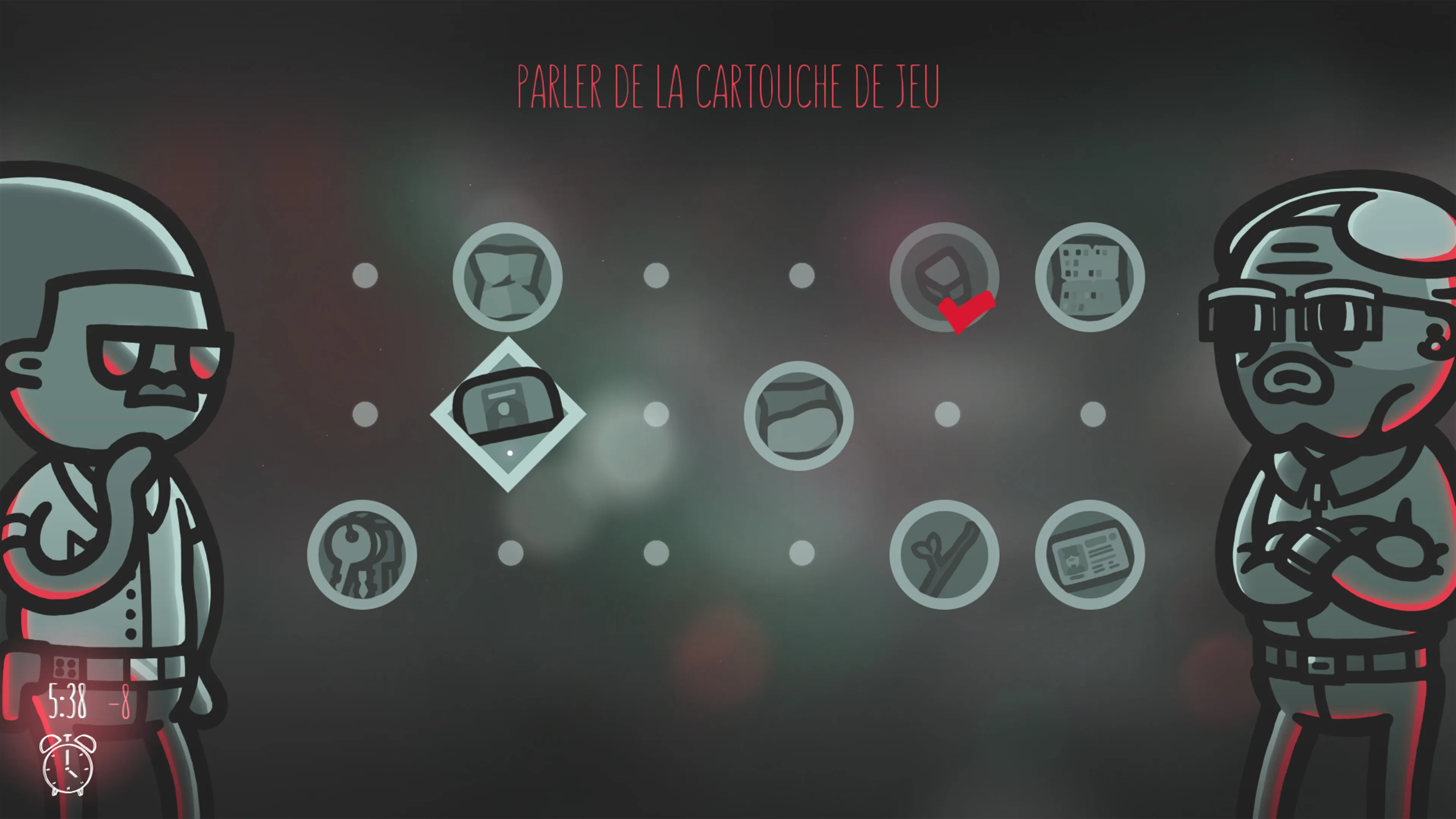 Choix de dialogue dans Mindcop, le joueur explore des pistes et options pour progresser dans l'enquête